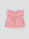 Popees Baby Girls Peach Embroidered Cotton Dress |Flutter Sleeves, Back Button, Size 0M to 9M