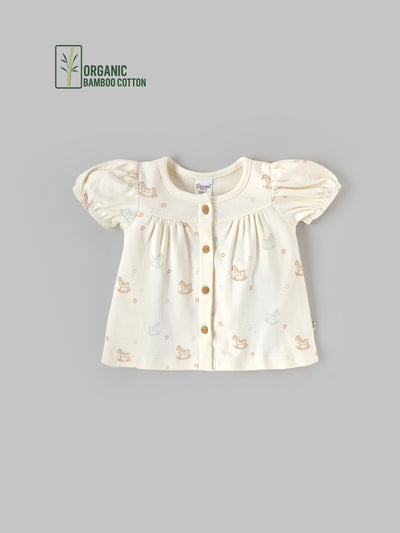 Popees Girls Half-Sleeve Front Open Dress (0-9 Months) Made of Organic Bamboo Cotton Fabric