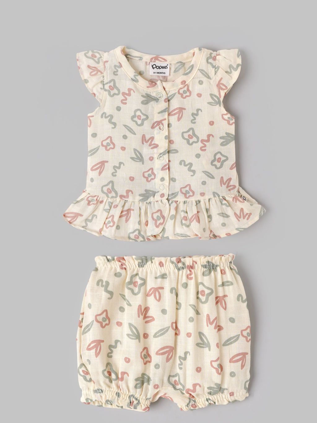 Popees Baby Girls 5-Piece Floral Cotton Gift Set |0–1M & 3–6M