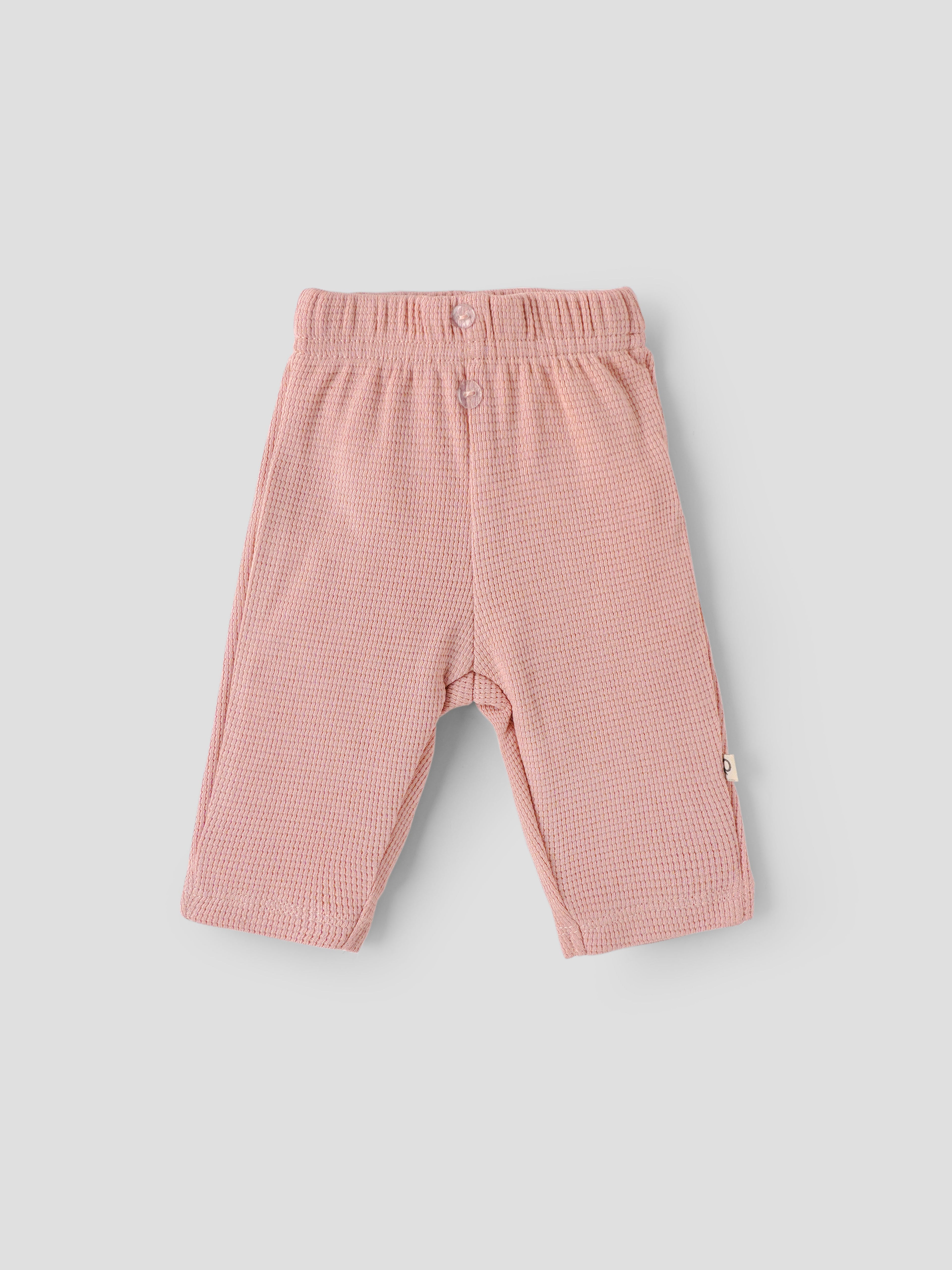 Popees Baby Girls Waffle Knit Cotton Pants with Elastic Waistband (NB to 9 Months)