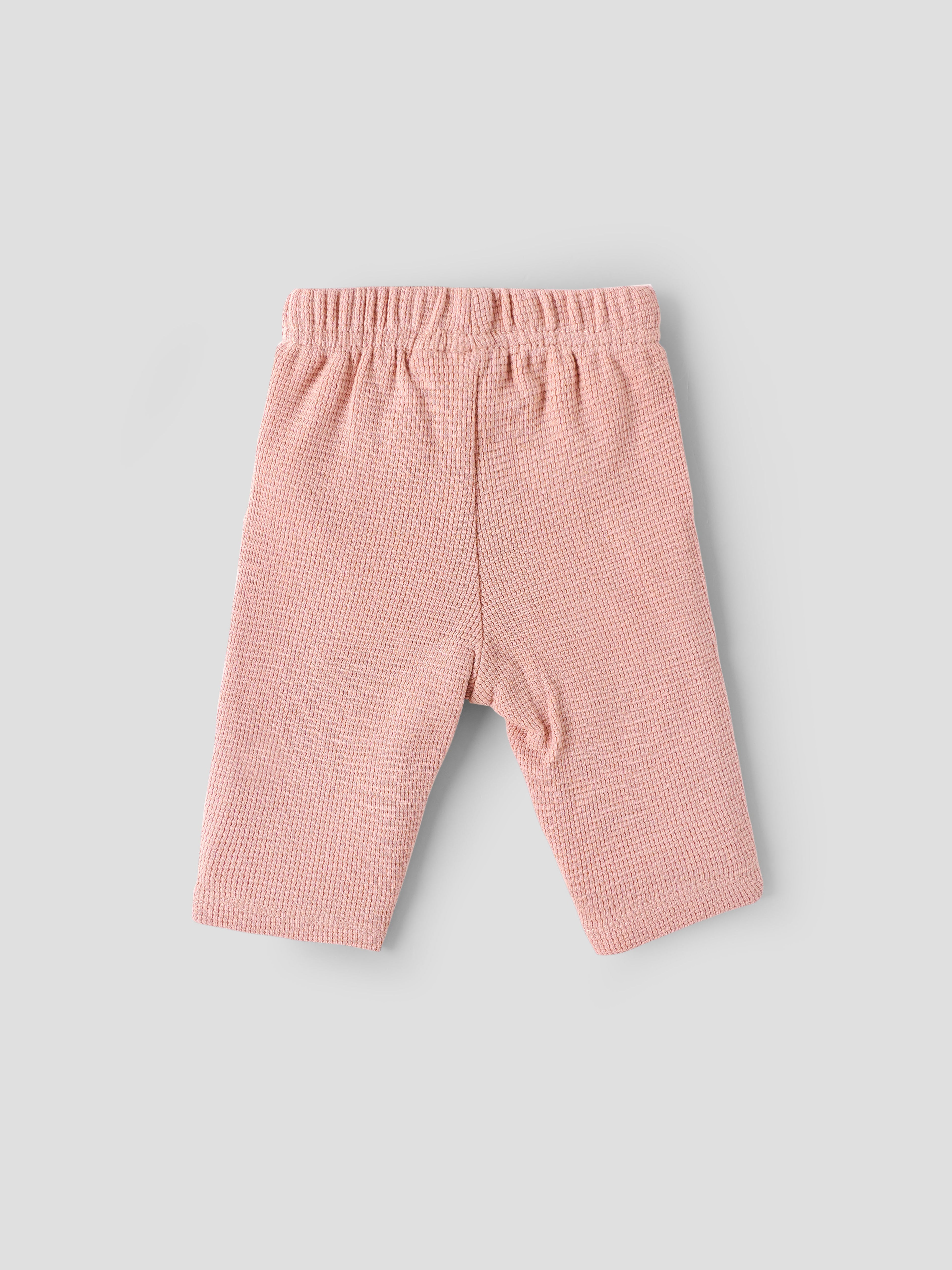 Popees Baby Girls Waffle Knit Cotton Pants with Elastic Waistband (NB to 9 Months)