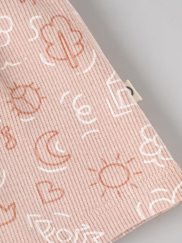 Popees Baby Girls Ribbed Cotton Printed Shorts |Peach, Elastic Waist, Size NB to 9M