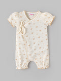 Popees Baby Girls Heart Print Cotton Romper | Soft Wrap Style Puff Sleeve Jumpsuit | 0–9 Months