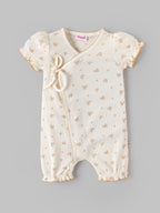 Popees Baby Girls Heart Print Cotton Romper | Soft Wrap Style Puff Sleeve Jumpsuit | 0–9 Months