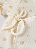 Popees Baby Girls Heart Print Cotton Romper | Soft Wrap Style Puff Sleeve Jumpsuit | 0–9 Months