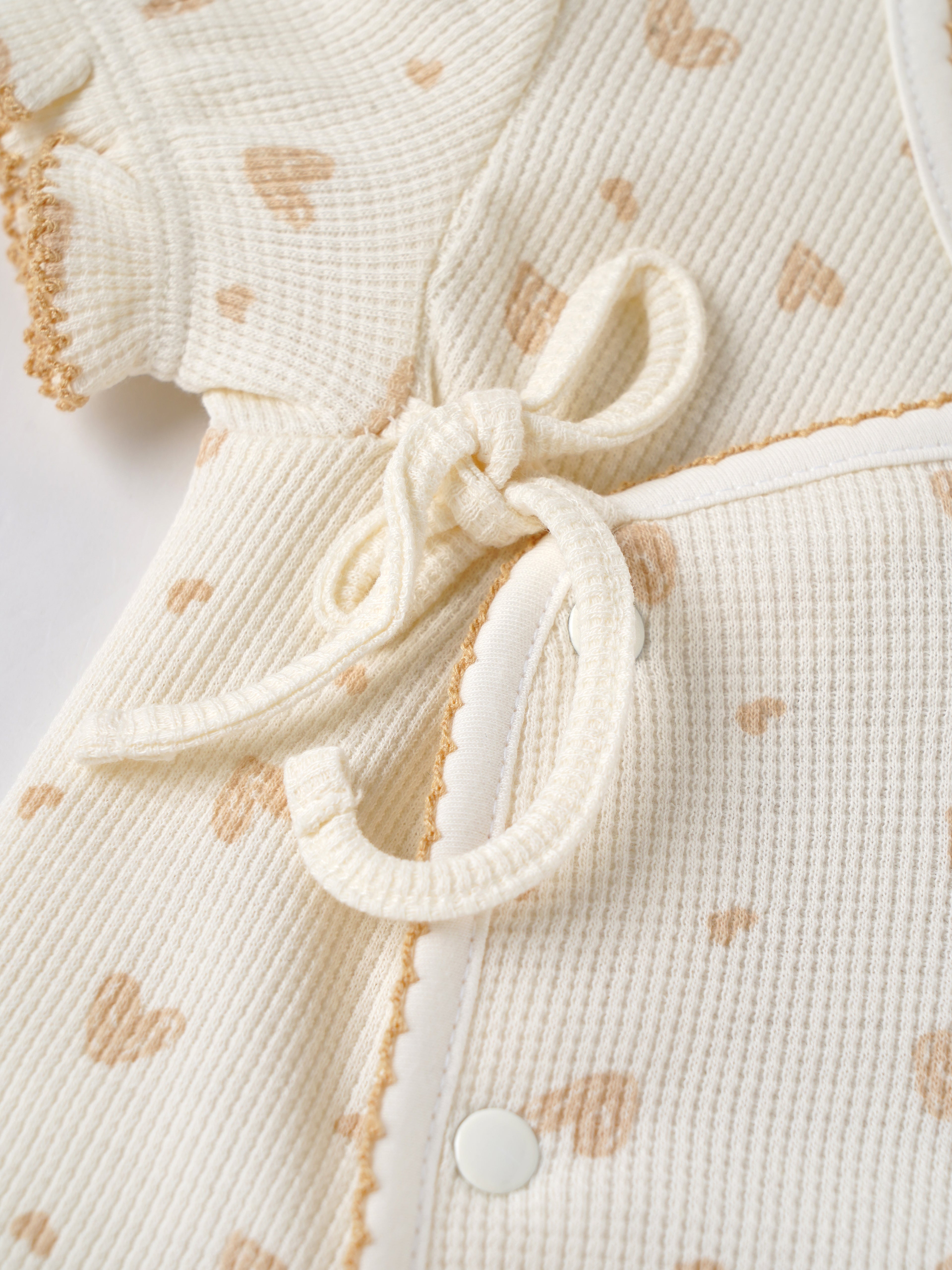 Popees Baby Girls Heart Print Cotton Romper | Soft Wrap Style Puff Sleeve Jumpsuit | 0–9 Months