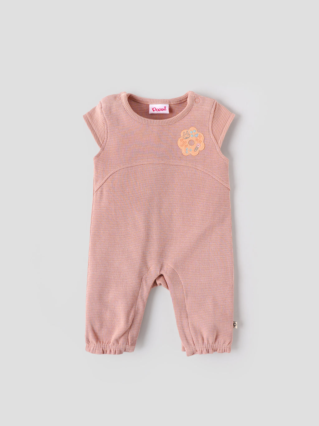 Popees Dusty Peach Baby Girls Romper with Floral Patch | Tiny Baby, Newborn to 6 M