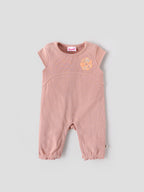 Popees Dusty Peach Baby Girls Romper with Floral Patch | Tiny Baby, Newborn to 6 M