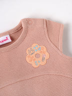 Popees Dusty Peach Baby Girls Romper with Floral Patch | Tiny Baby, Newborn to 6 M