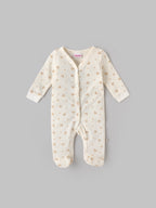 Popees Baby Girls Heart Print Cotton Sleepsuit| Cream| Tiny Baby To 6 Months