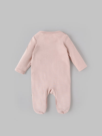 Popees Baby Girls Cotton Footed Sleepsuit, Full Sleeve Pink Baby Grow with Snap Buttons |Tiny Baby, Newborn to 6 Months