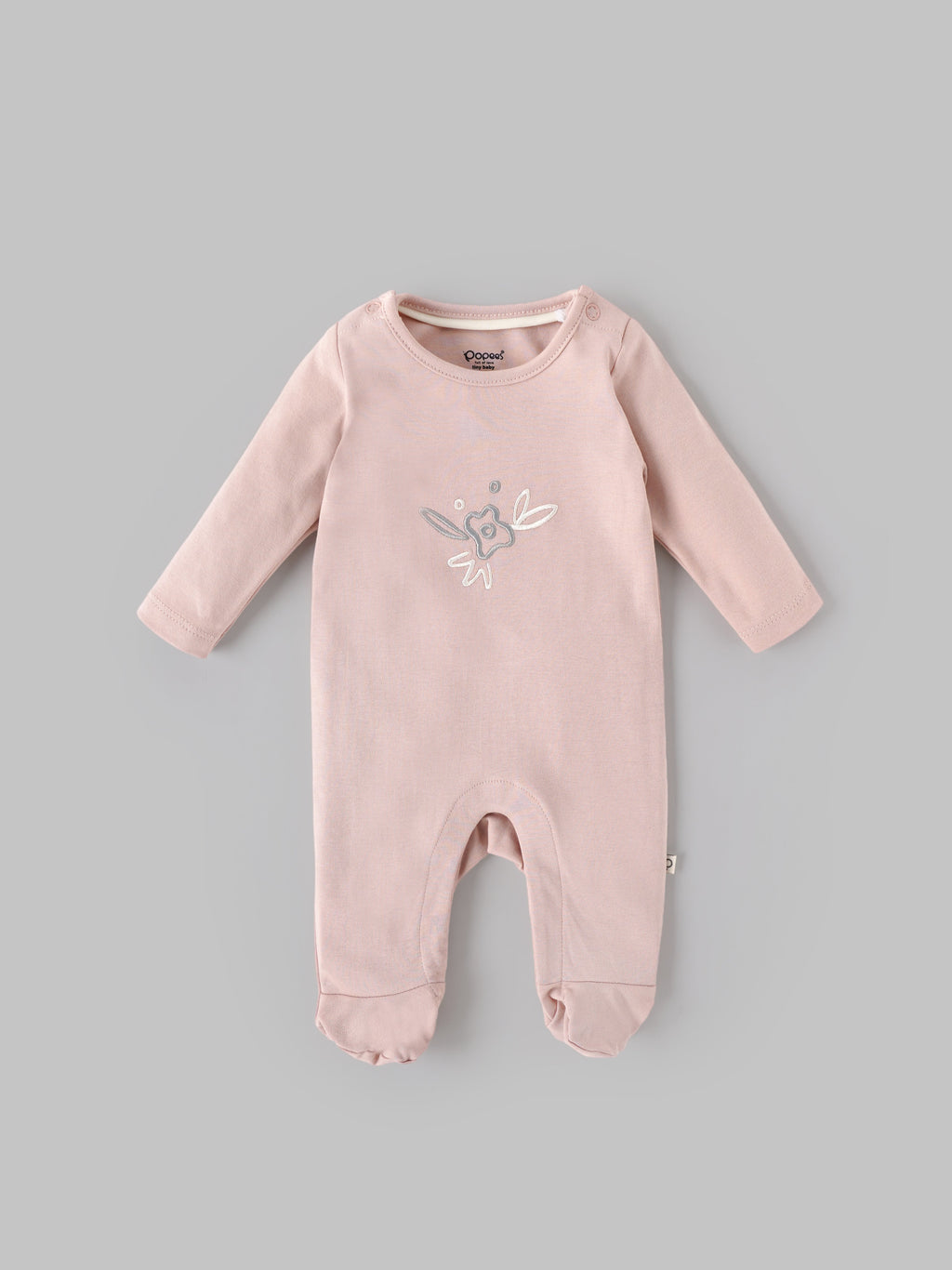 Popees Baby Girls Cotton Footed Sleepsuit, Full Sleeve Pink Baby Grow with Snap Buttons |Tiny Baby, Newborn to 6 Months