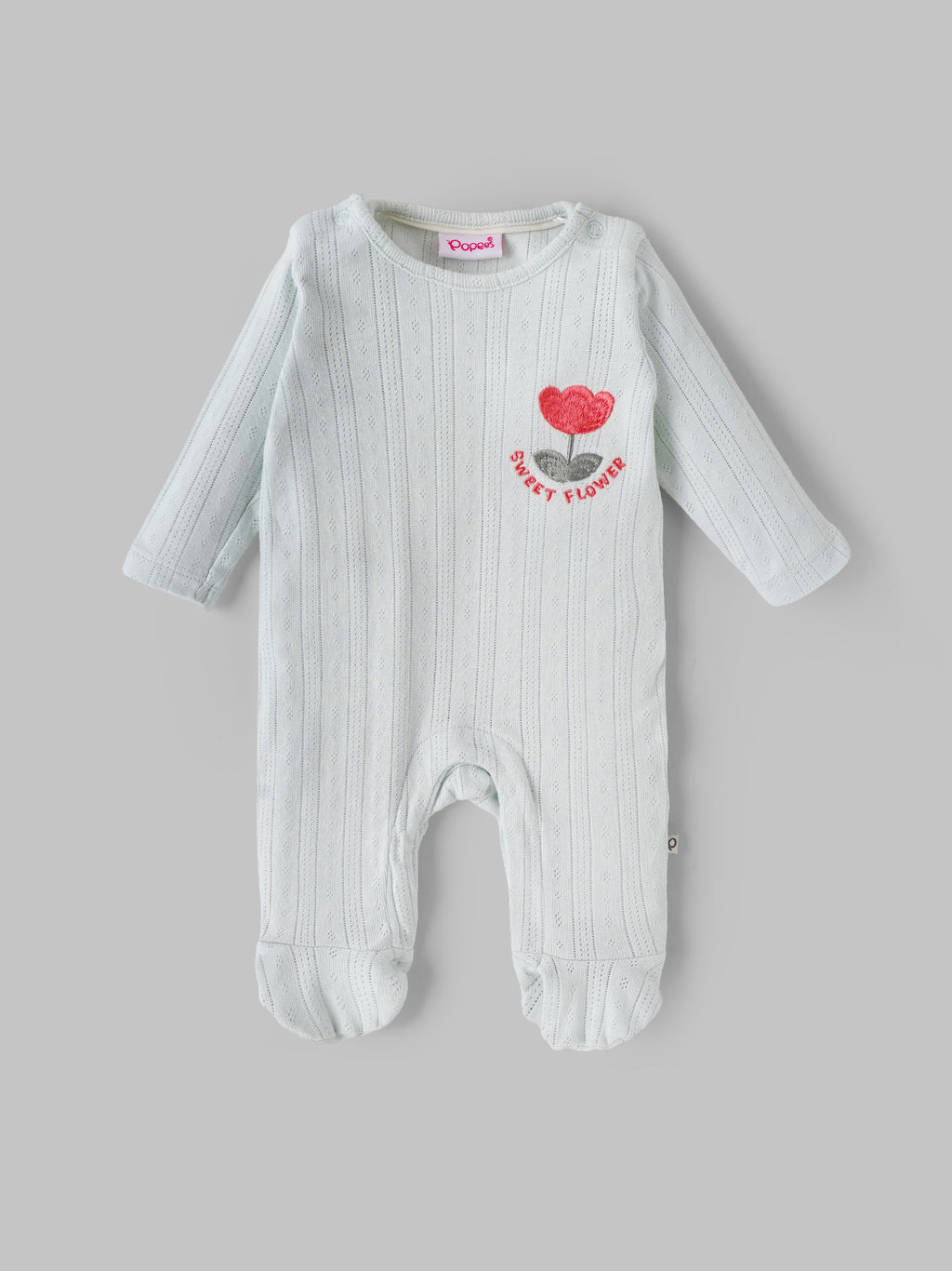Popees Baby Girls Mint “Sweet Flower” Sleepsuit | Tiny Baby, Newborn–6 Months