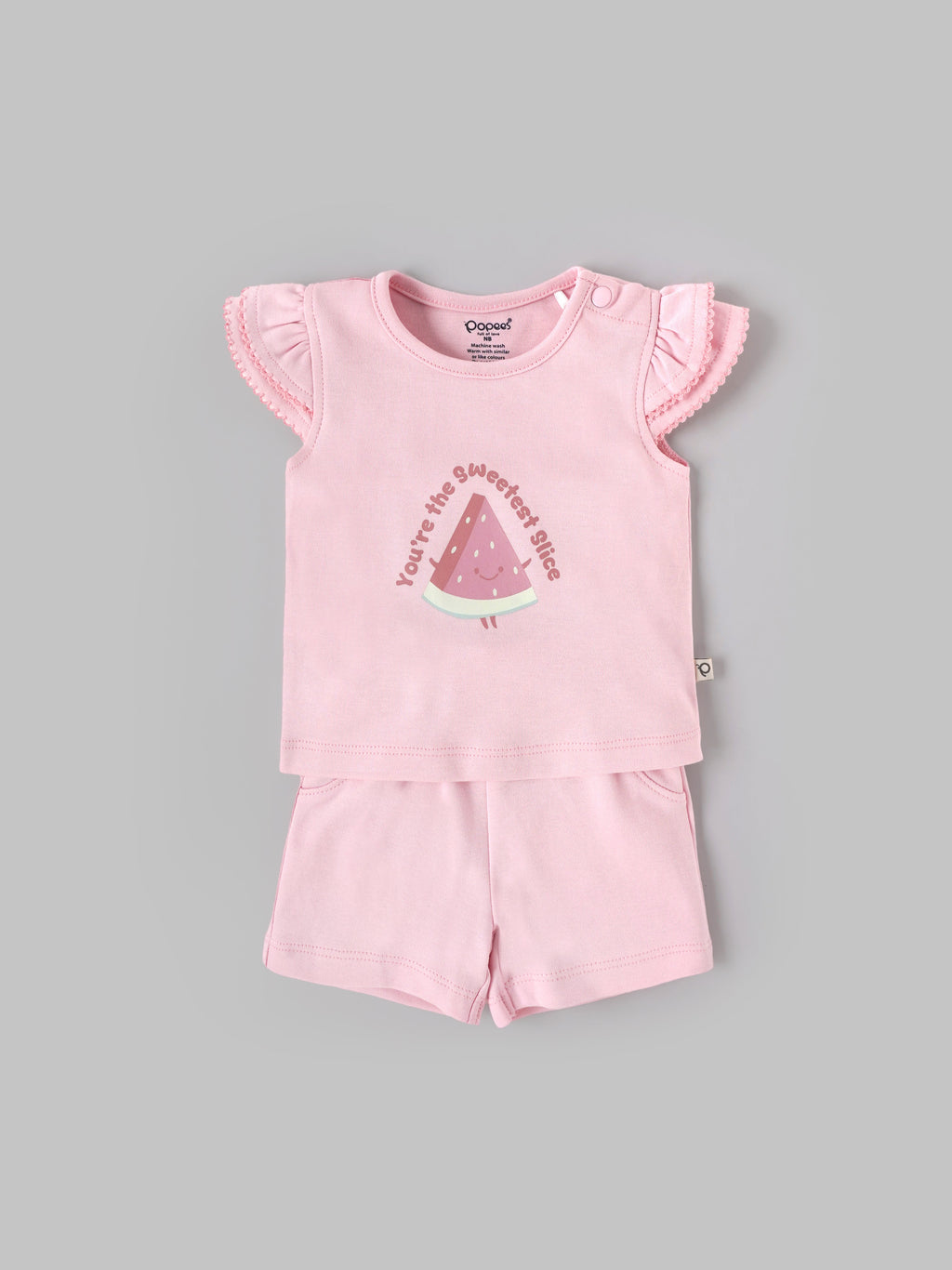 Popees Baby Girls Top & Shorts Set| Newborn–9 Months| Pink Printed Cotton Summer Outfit