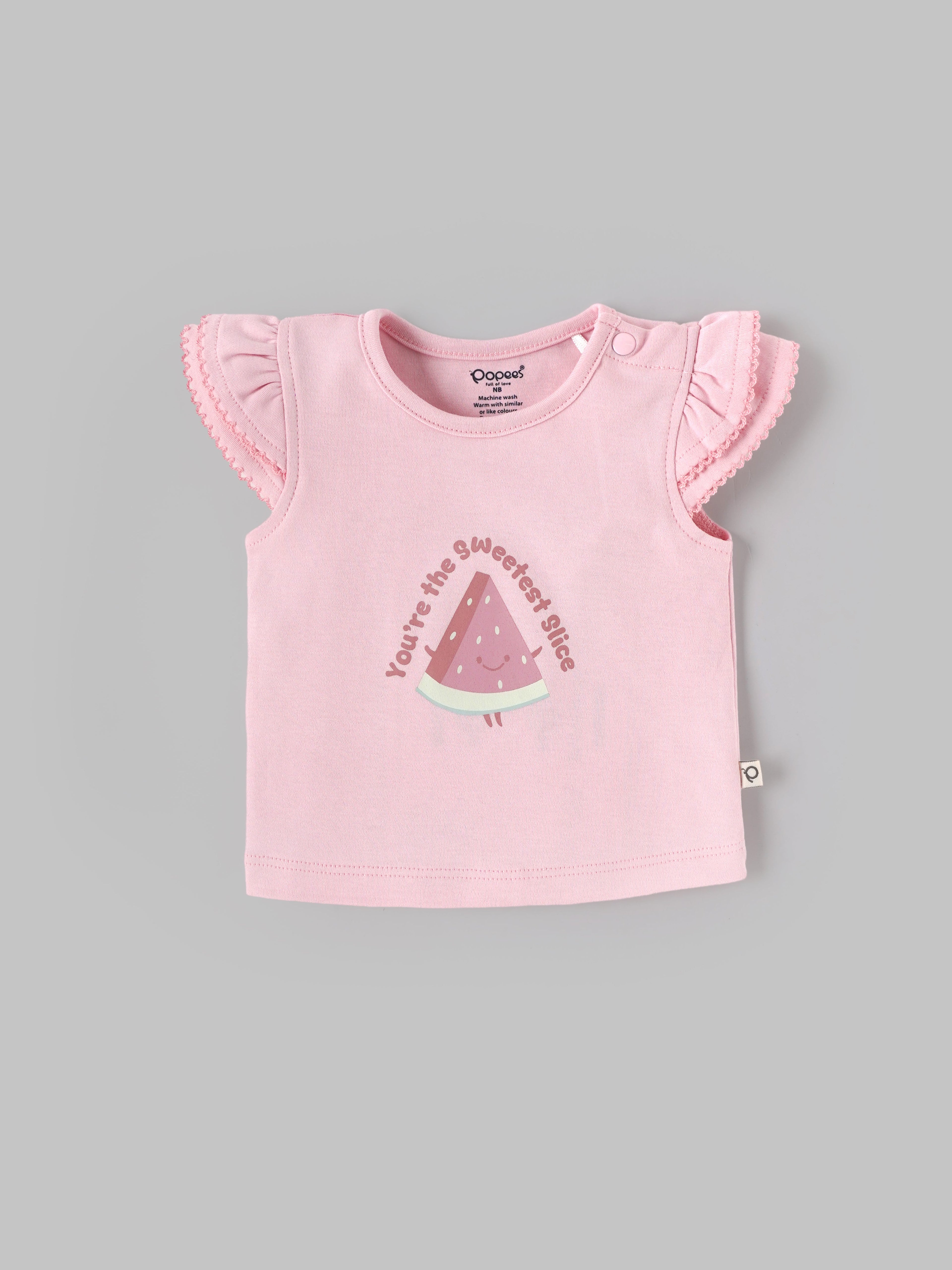 Popees Baby Girls Top & Shorts Set| Newborn–9 Months| Pink Printed Cotton Summer Outfit