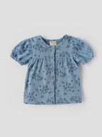 Popees Baby Girls Blue Floral Printed Top & Bloomer Set |Matching Headband and Booties |0-9 Months
