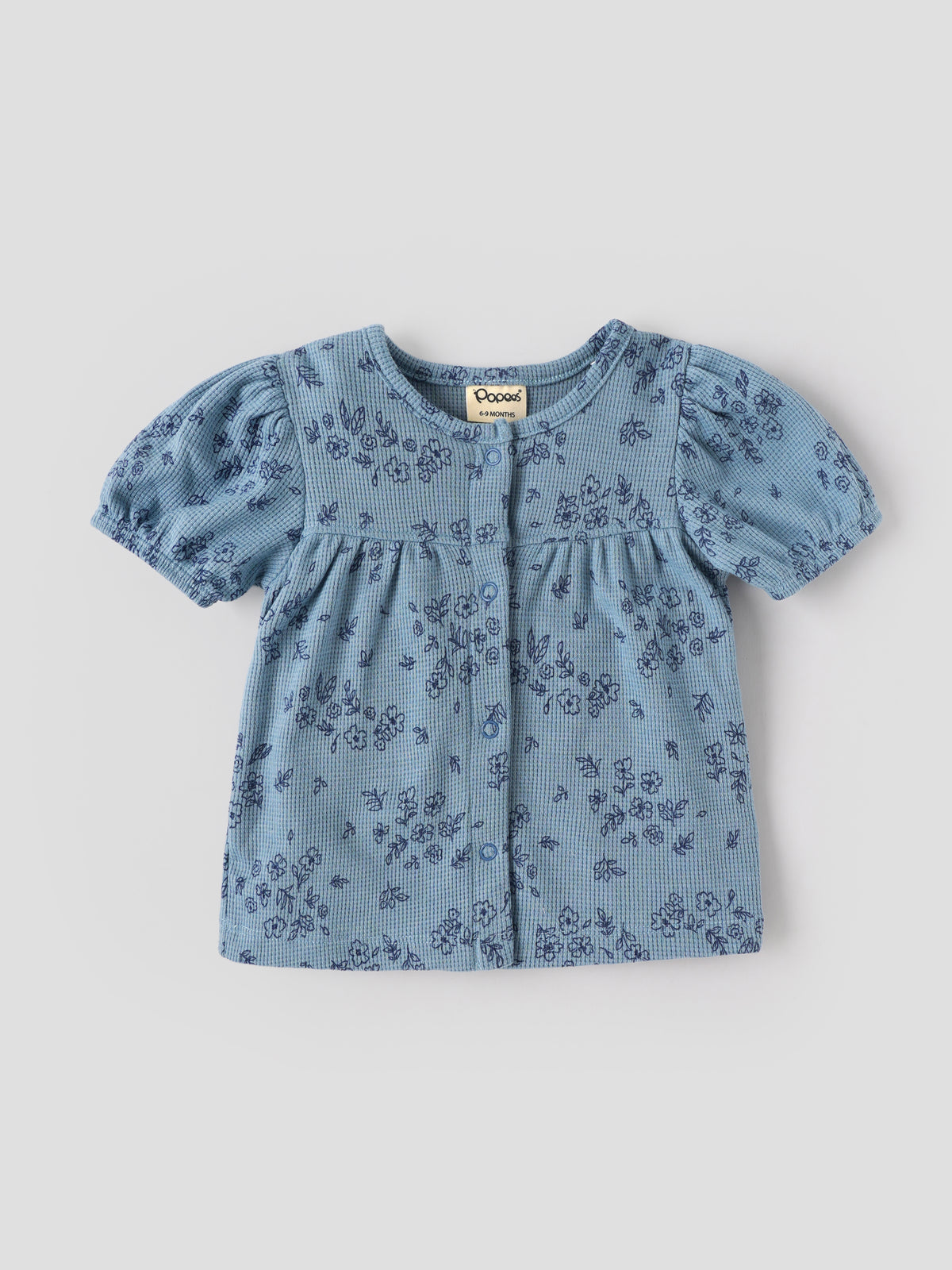 Popees Baby Girls Blue Floral Printed Top & Bloomer Set |Matching Headband and Booties |0-9 Months