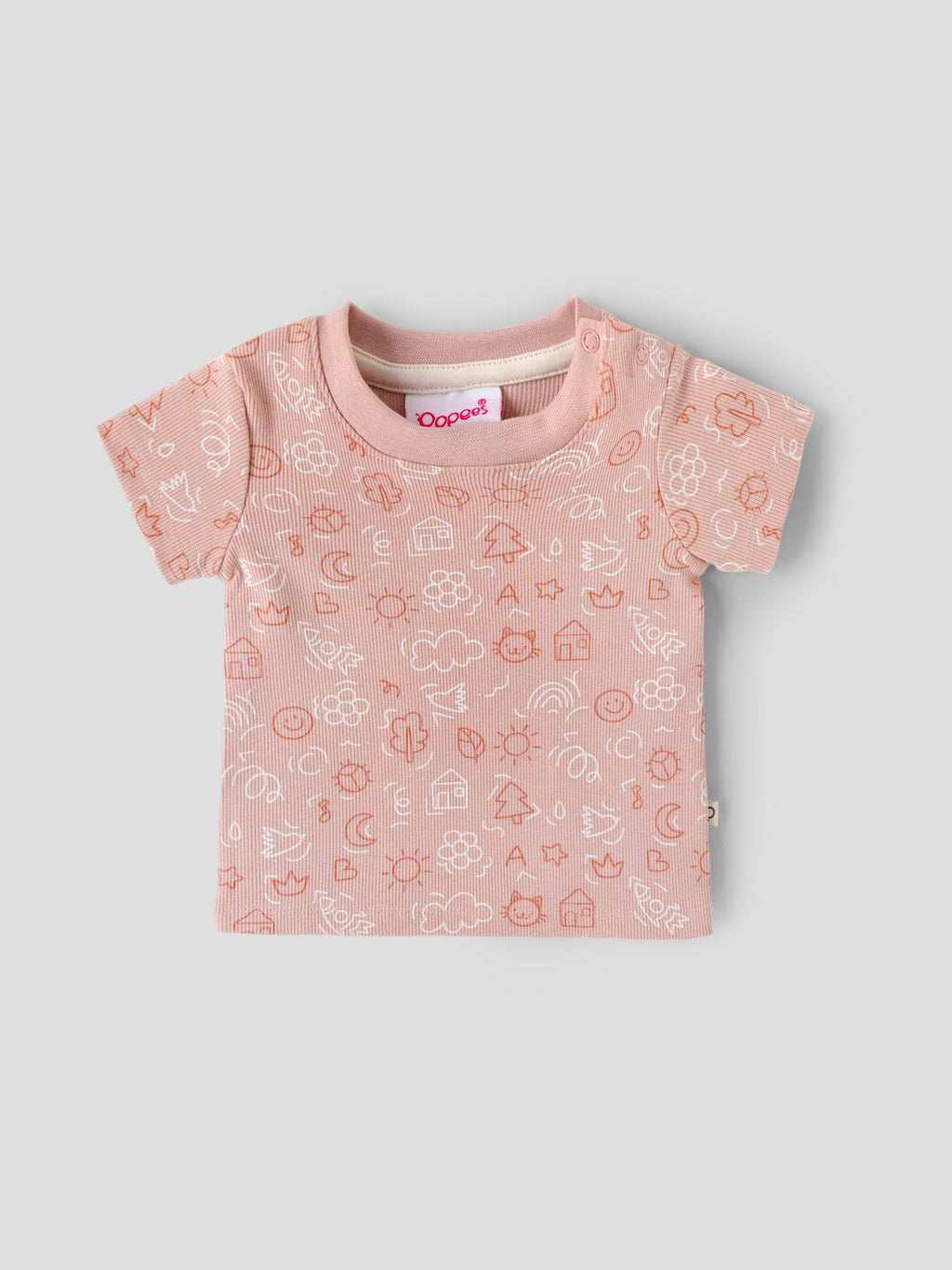 Popees Baby Girl Cotton T-Shirt – Peach Doodle Print |Newborn to 9 M