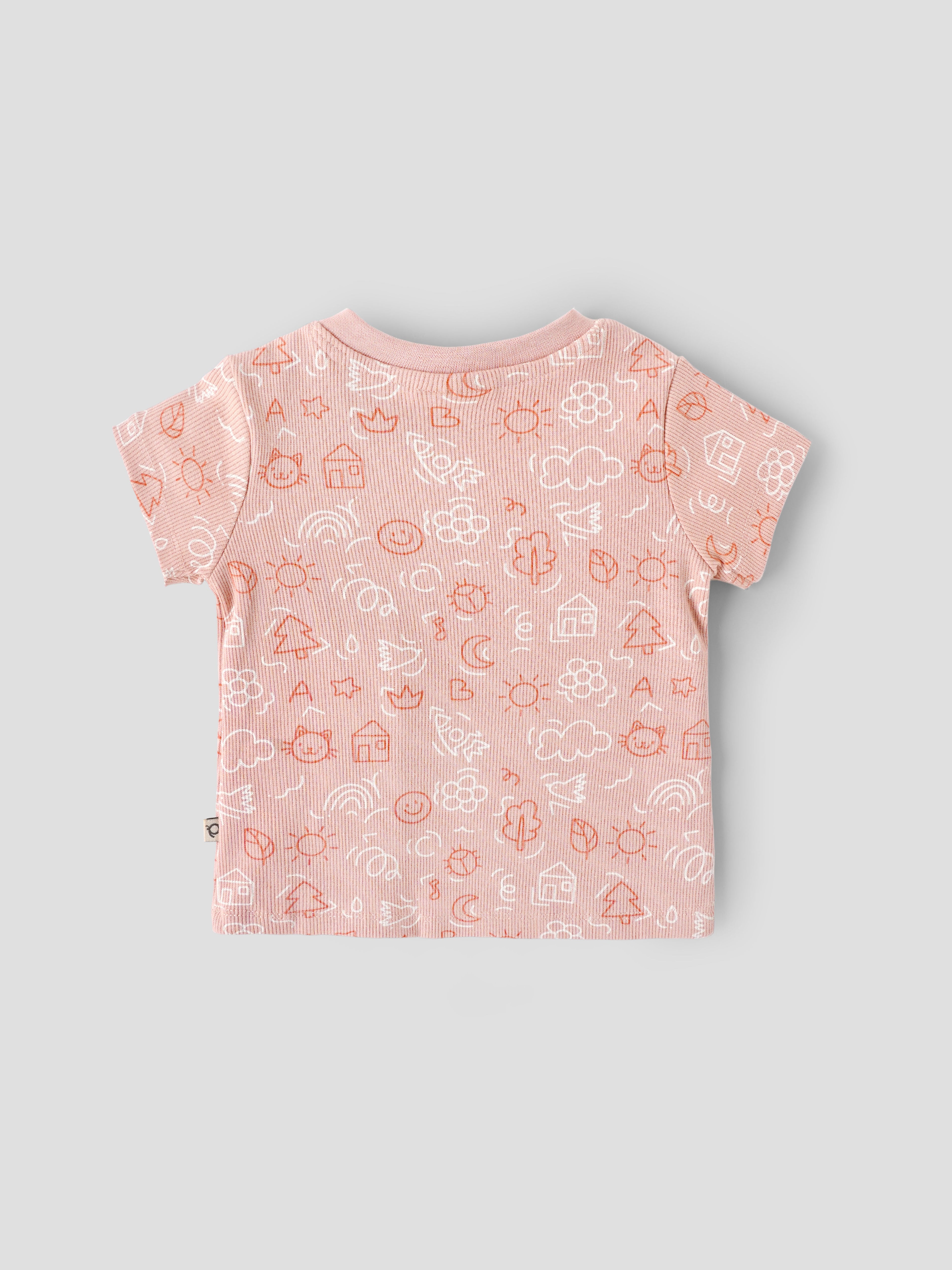 Popees Baby Girl Cotton T-Shirt – Peach Doodle Print |Newborn to 9 M