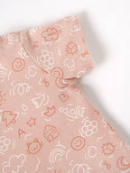 Popees Baby Girl Cotton T-Shirt – Peach Doodle Print |Newborn to 9 M