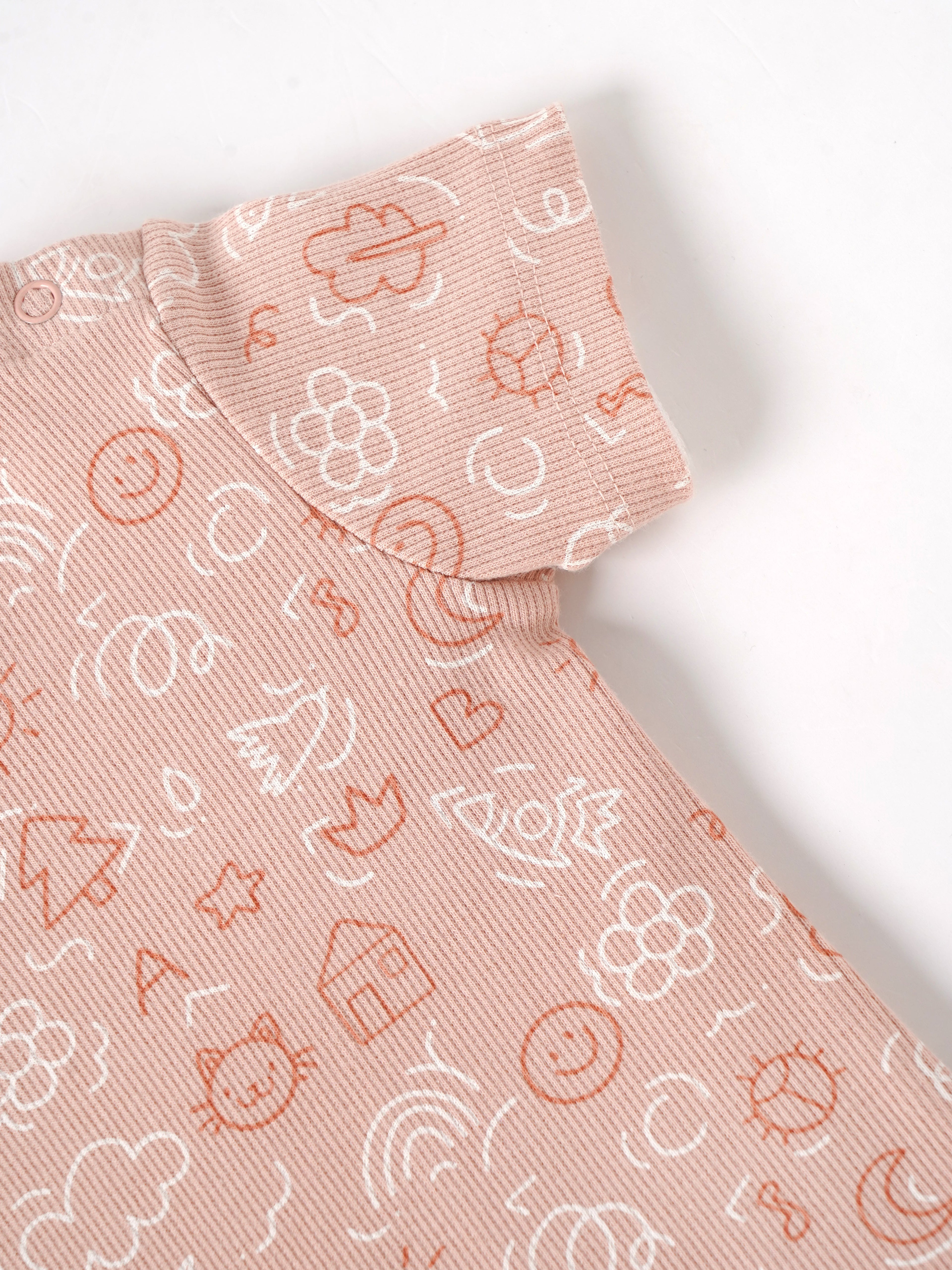 Popees Baby Girl Cotton T-Shirt – Peach Doodle Print |Newborn to 9 M