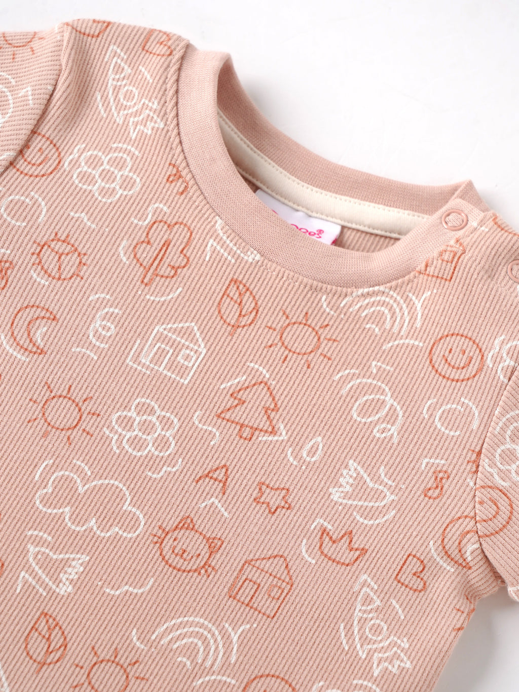 Popees Baby Girl Cotton T-Shirt – Peach Doodle Print |Newborn to 9 M