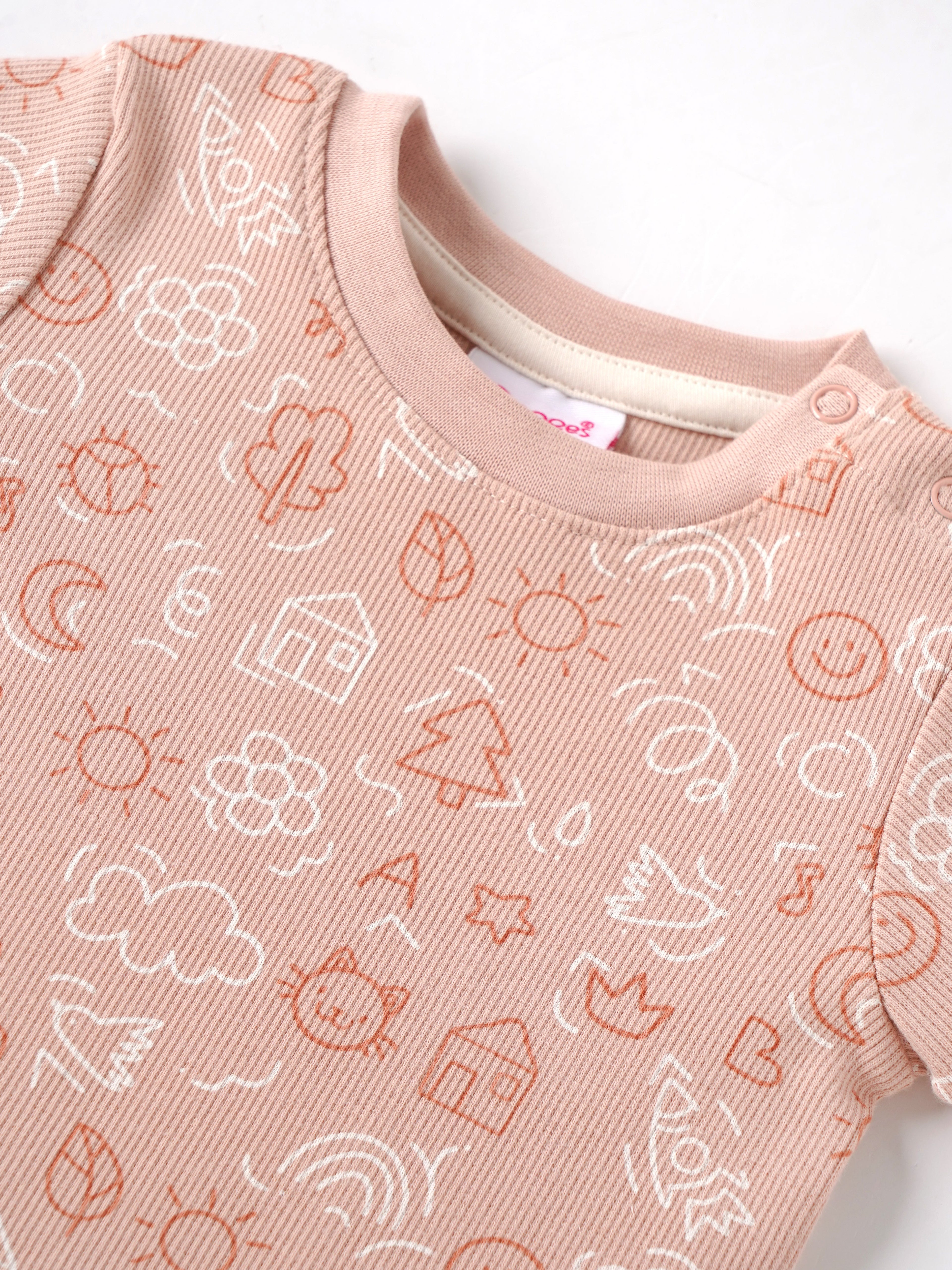 Popees Baby Girl Cotton T-Shirt – Peach Doodle Print |Newborn to 9 M