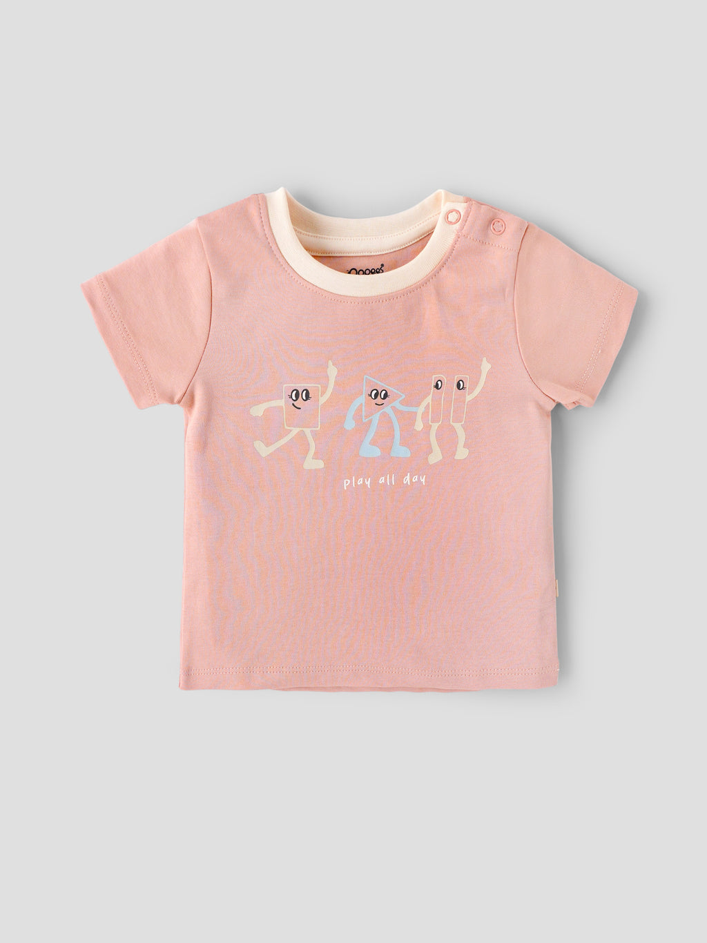 Popees Baby Girls Peach Cotton Graphic T-Shirt |Play All Day Print, Size NB to 9M