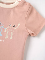 Popees Baby Girls Peach Cotton Graphic T-Shirt |Play All Day Print, Size NB to 9M