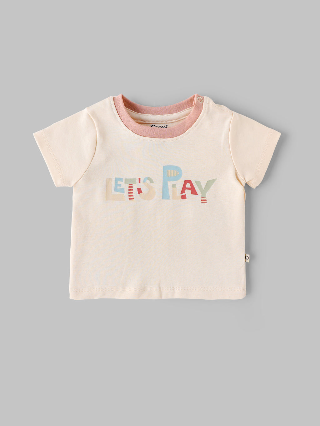 Popees Baby Girls Cream Cotton “Let’s Play” Graphic T-Shirt |Contrast Neck, Sizes NB–9M