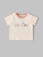 Popees Baby Girls Cream Cotton “Let’s Play” Graphic T-Shirt |Contrast Neck, Sizes NB–9M