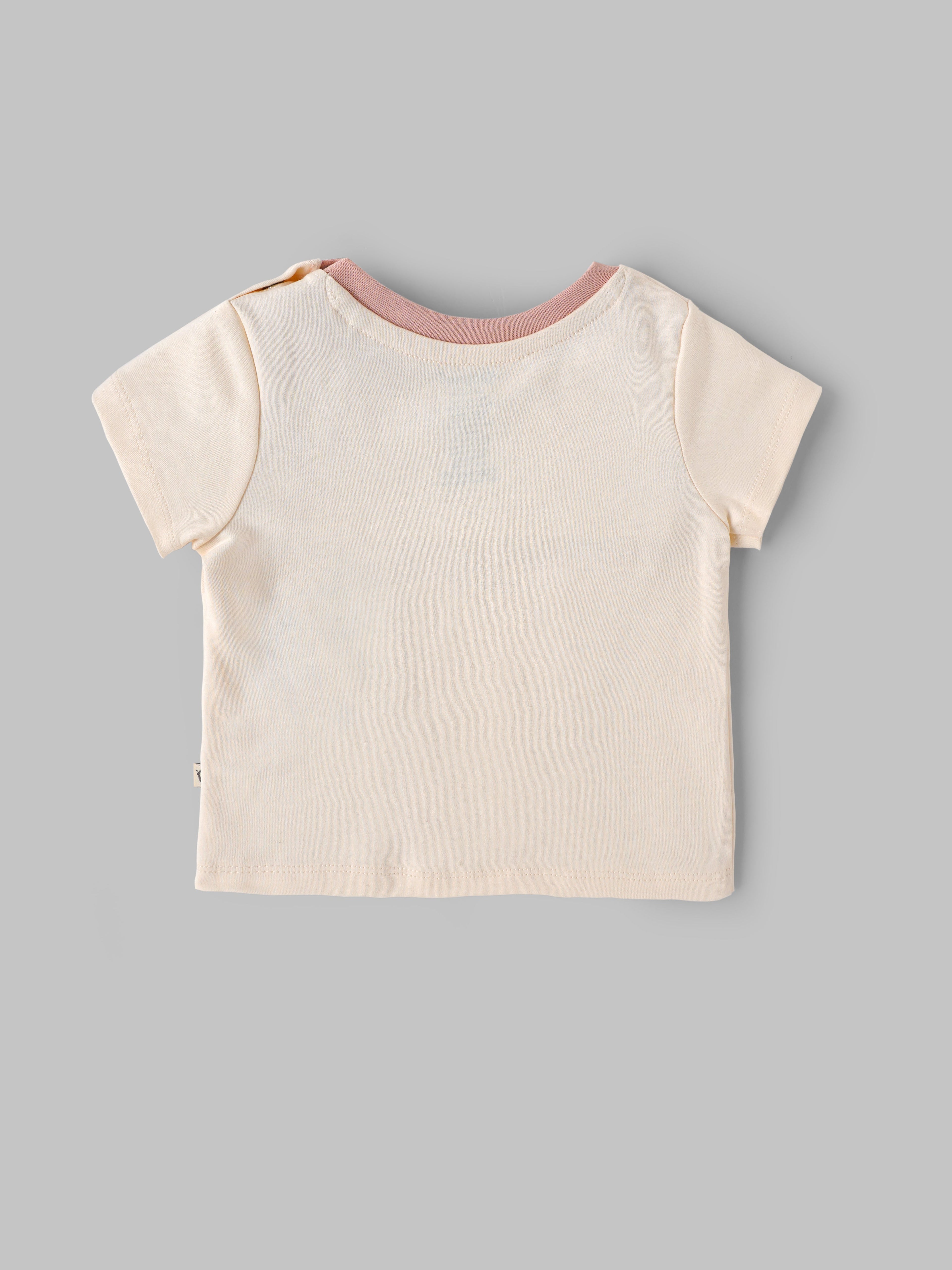Popees Baby Girls Cream Cotton “Let’s Play” Graphic T-Shirt |Contrast Neck, Sizes NB–9M
