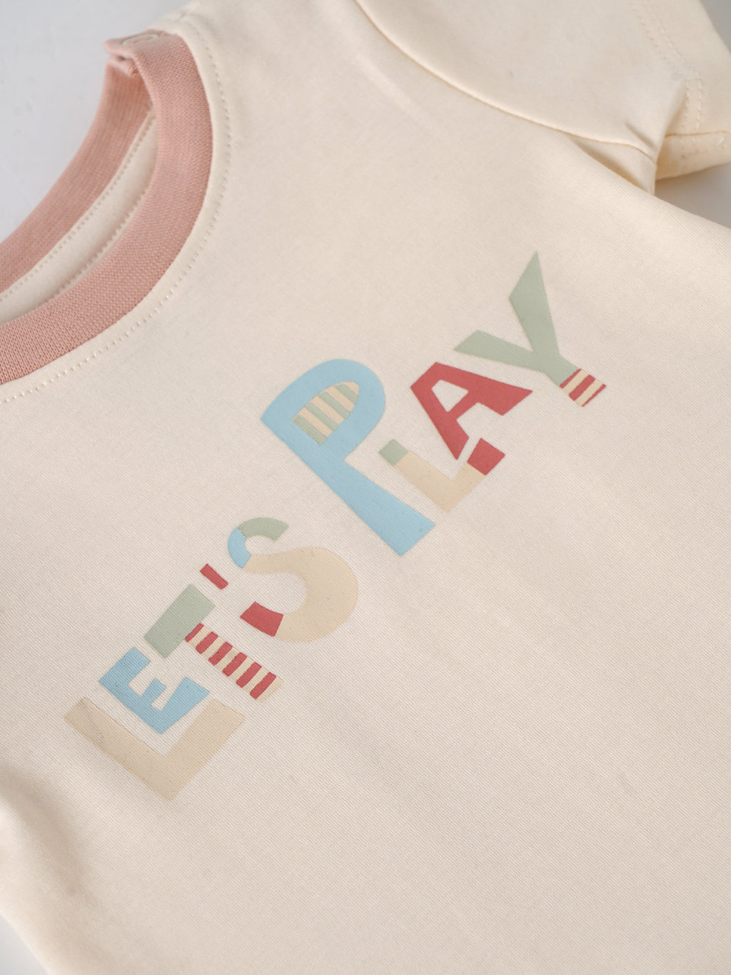 Popees Baby Girls Cream Cotton “Let’s Play” Graphic T-Shirt |Contrast Neck, Sizes NB–9M