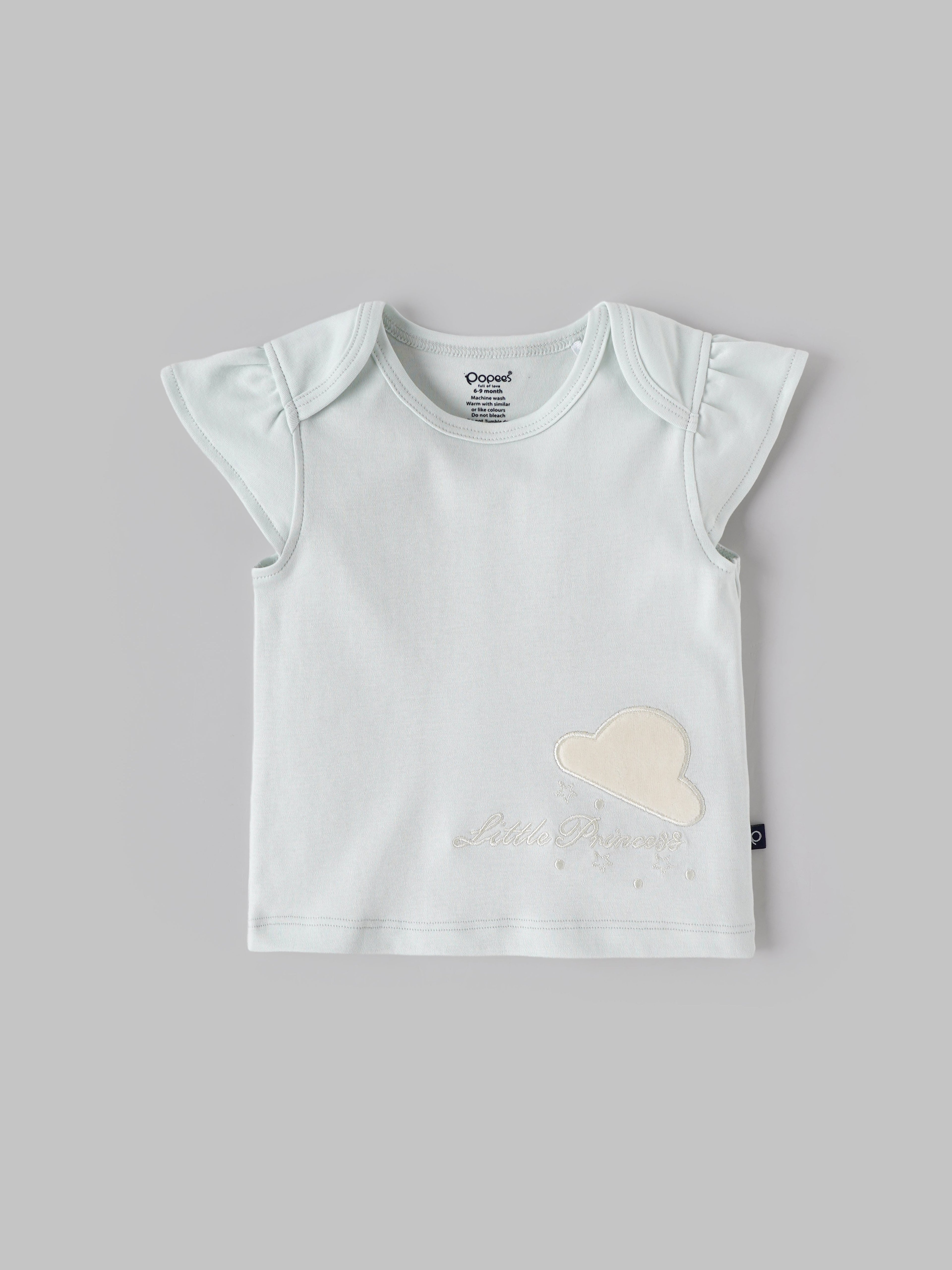 Popees Baby Girl Cotton T-Shirt with Heart Applique |Newborn to 9 M
