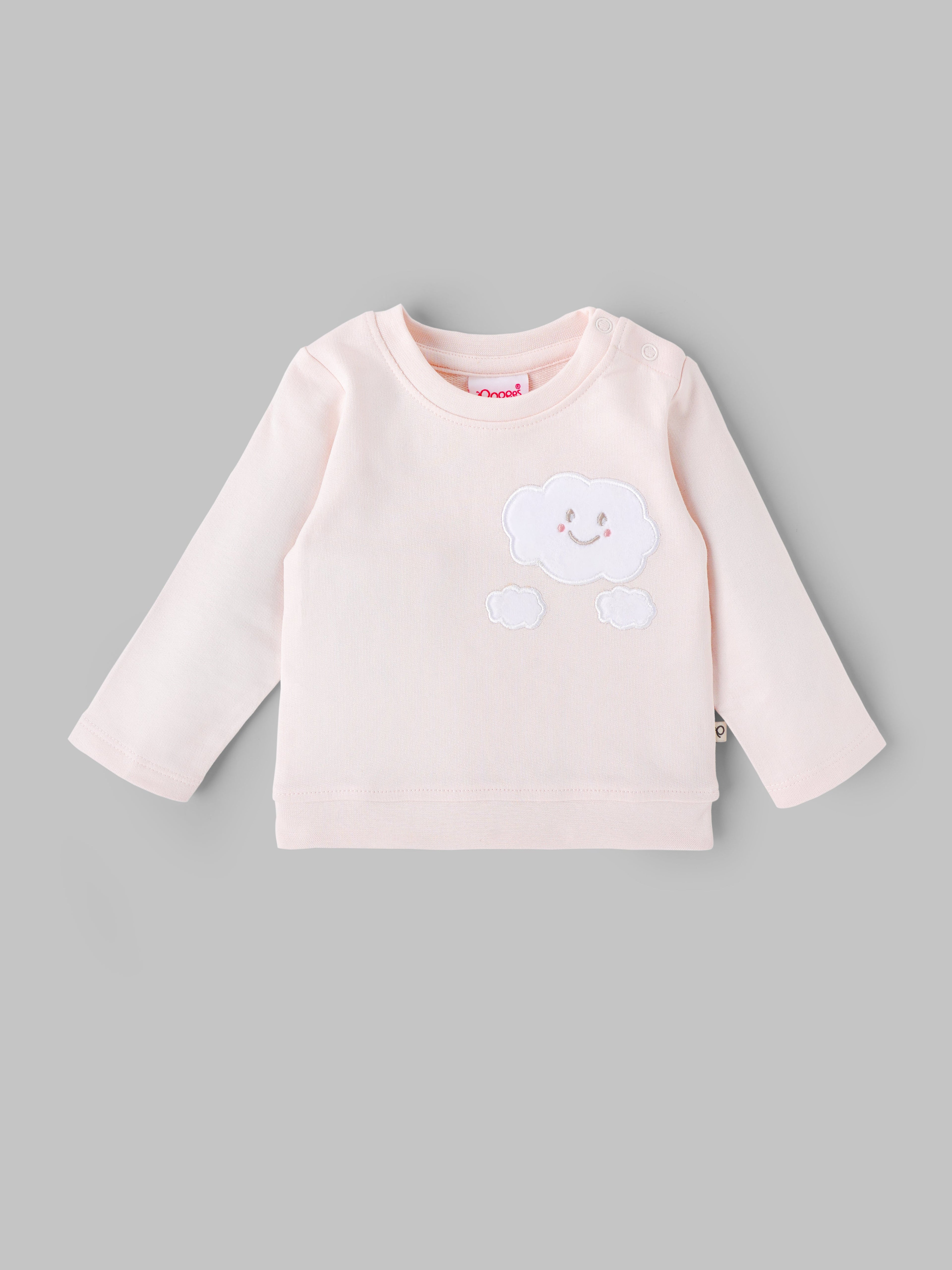 Popees Baby Girls Peach Cloud Appliqué Cotton Top| Newborn to 9 Months