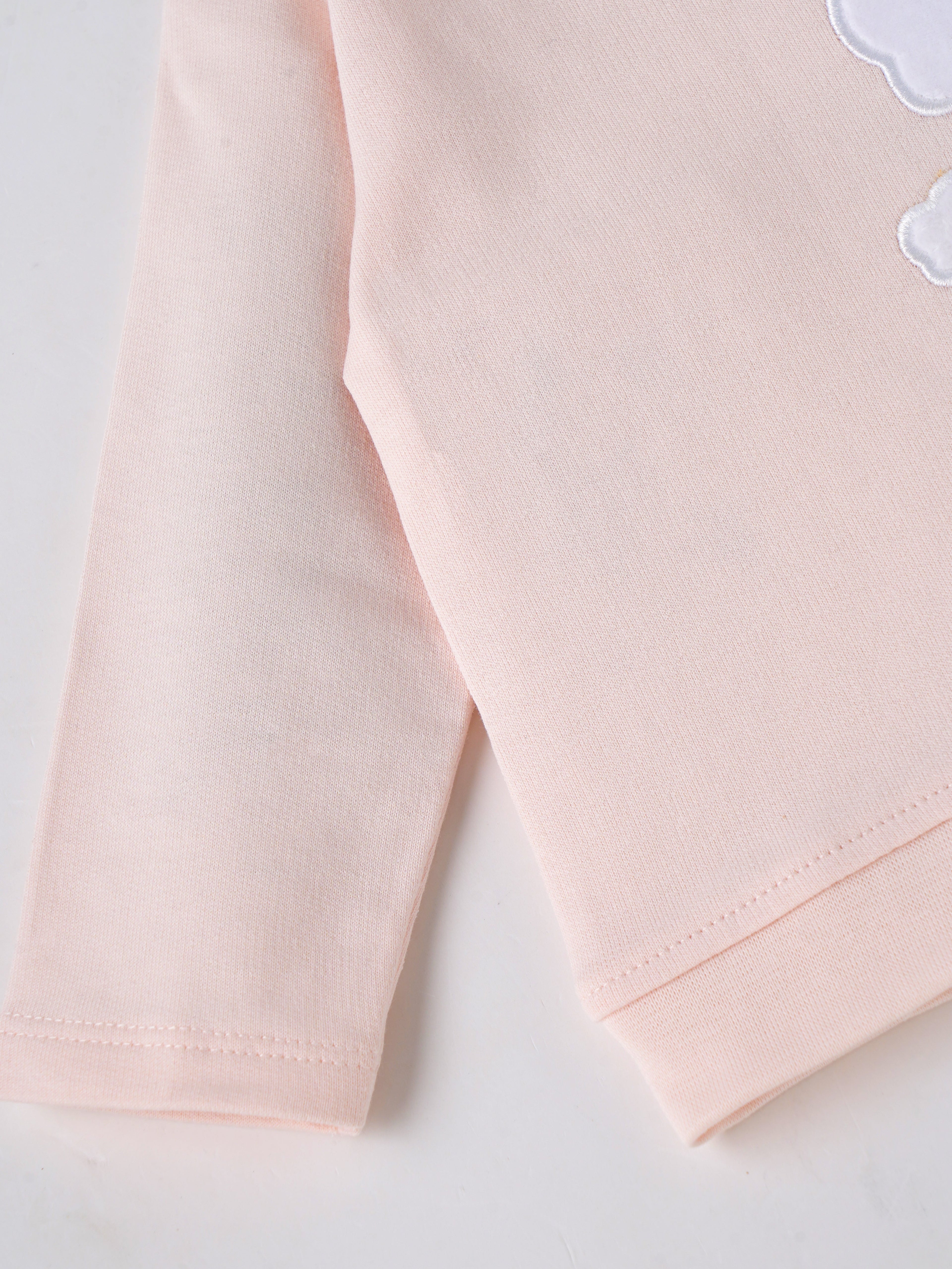 Popees Baby Girls Peach Cloud Appliqué Cotton Top| Newborn to 9 Months