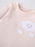 Popees Baby Girls Peach Cloud Appliqué Cotton Top| Newborn to 9 Months