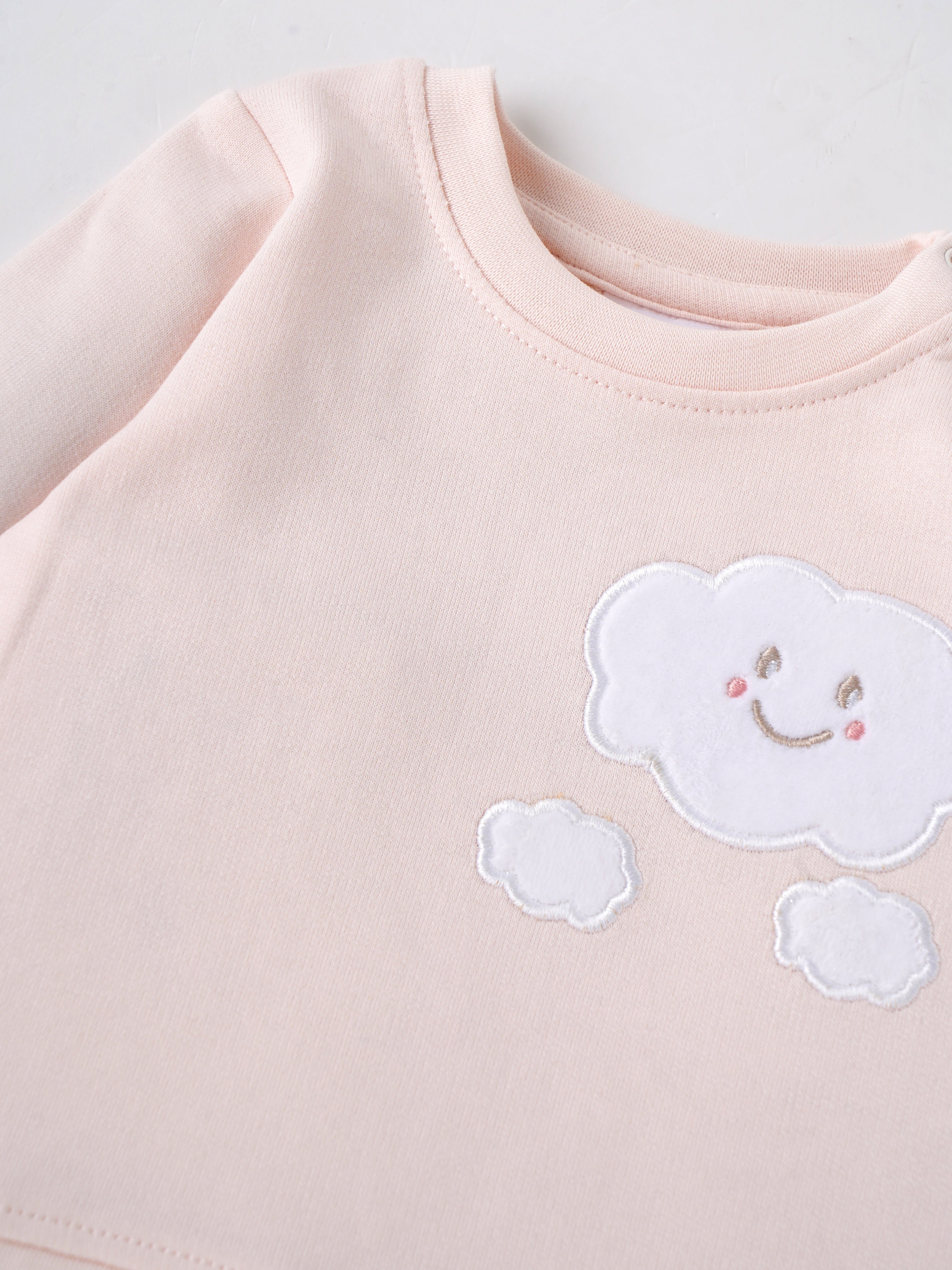 Popees Baby Girls Peach Cloud Appliqué Cotton Top| Newborn to 9 Months