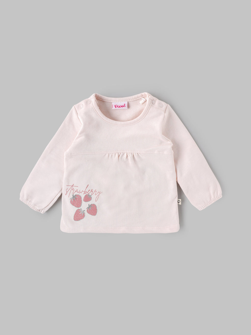 Popees Baby Girls Strawberry Print Full Sleeve Top| Pink| Newborn to 9 Months