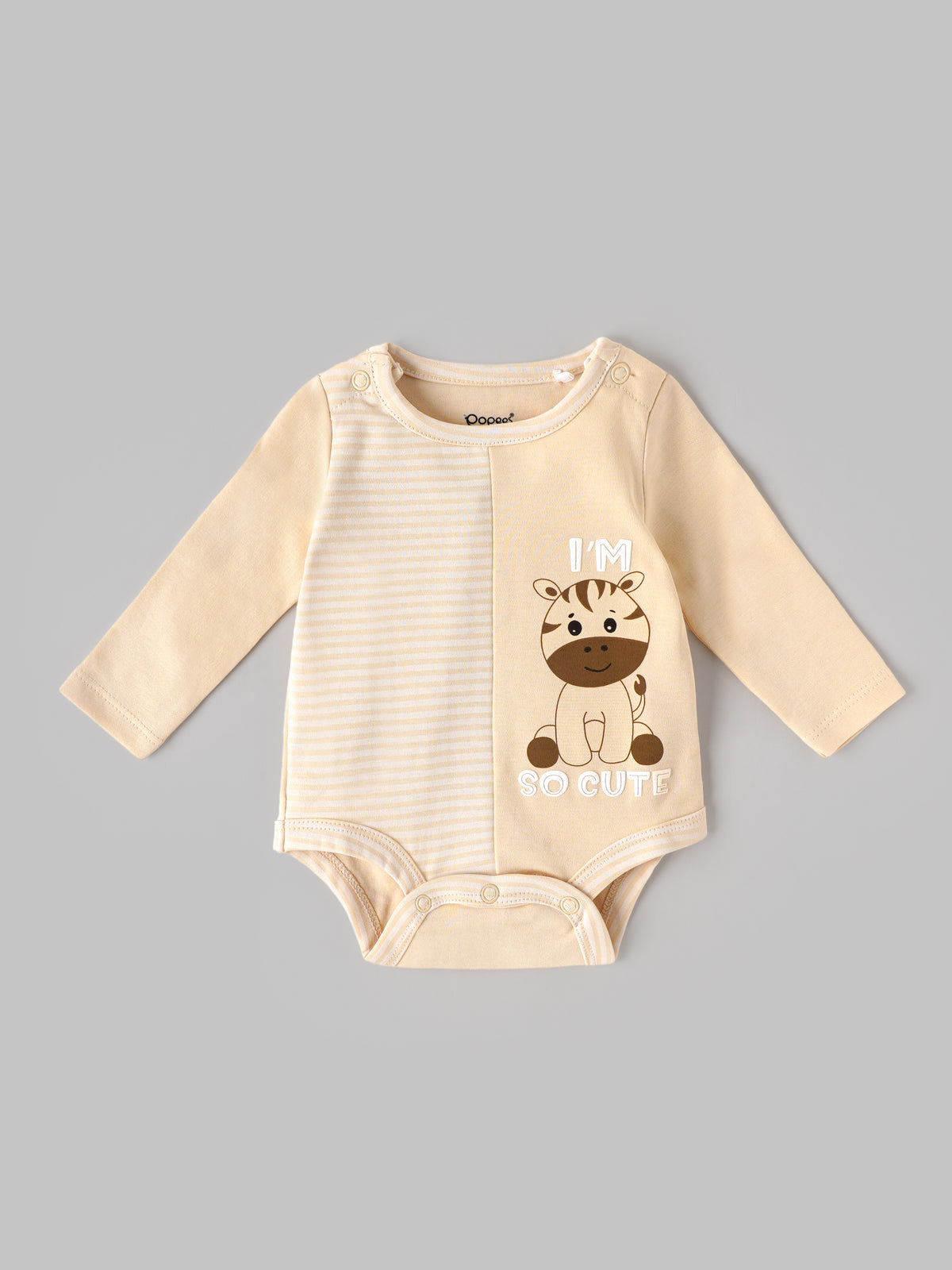 Popees soft Cotton Full Sleeve Bodysuit | Giraffe “So Cute” Print | Tiny Baby–9 Months