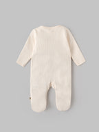 Popees Baby Unisex Cream Ribbed Sleepsuit Set with Rainbow Print, Matching Knotted Cap & Mittens | 0-6 Months