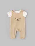 Popees Baby Unisex Cotton Dungaree Set with T-Shirt| Off White| Newborn To 9 Months