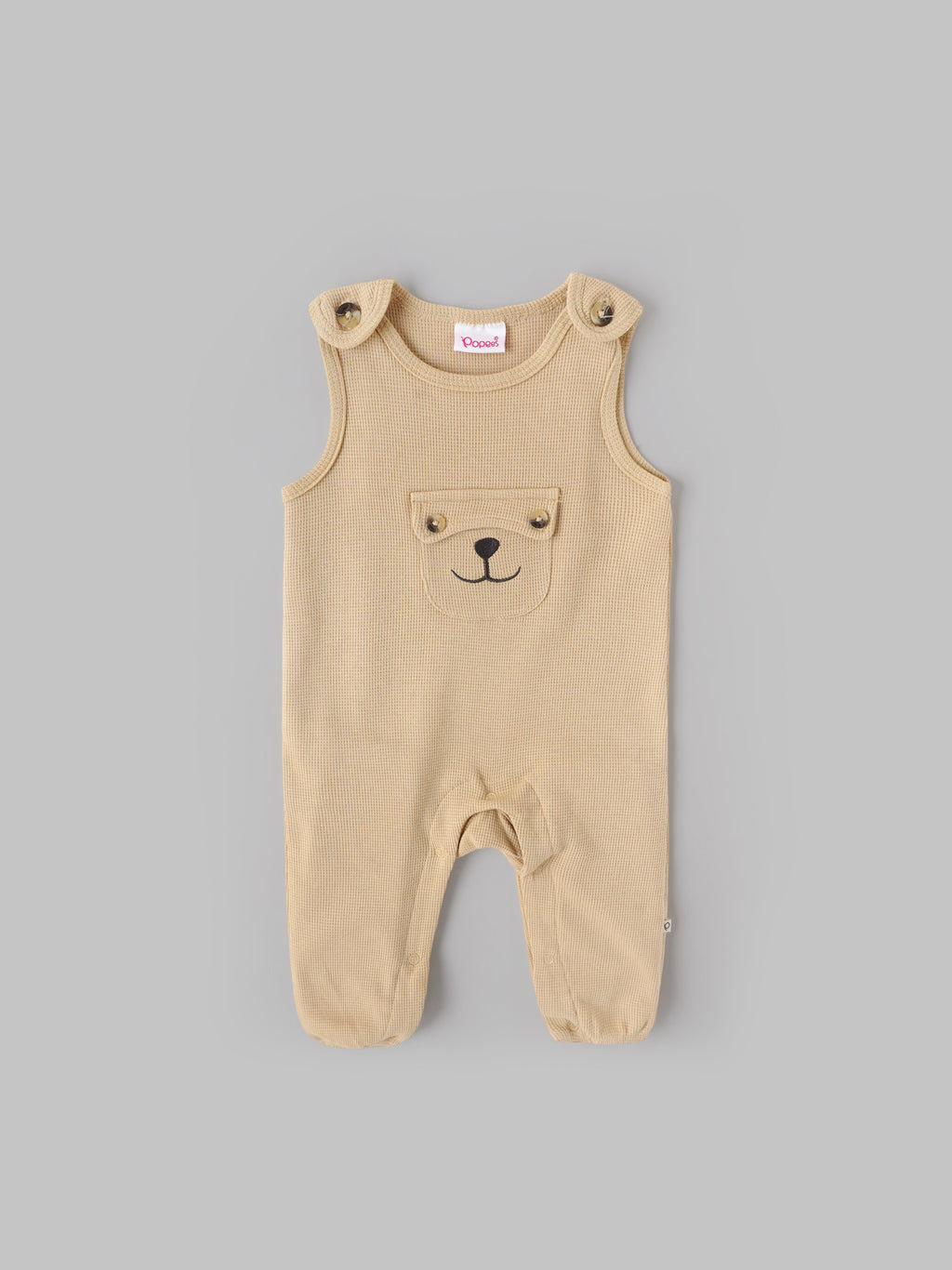 Popees Baby Unisex Cotton Dungaree Set with T-Shirt| Off White| Newborn To 9 Months