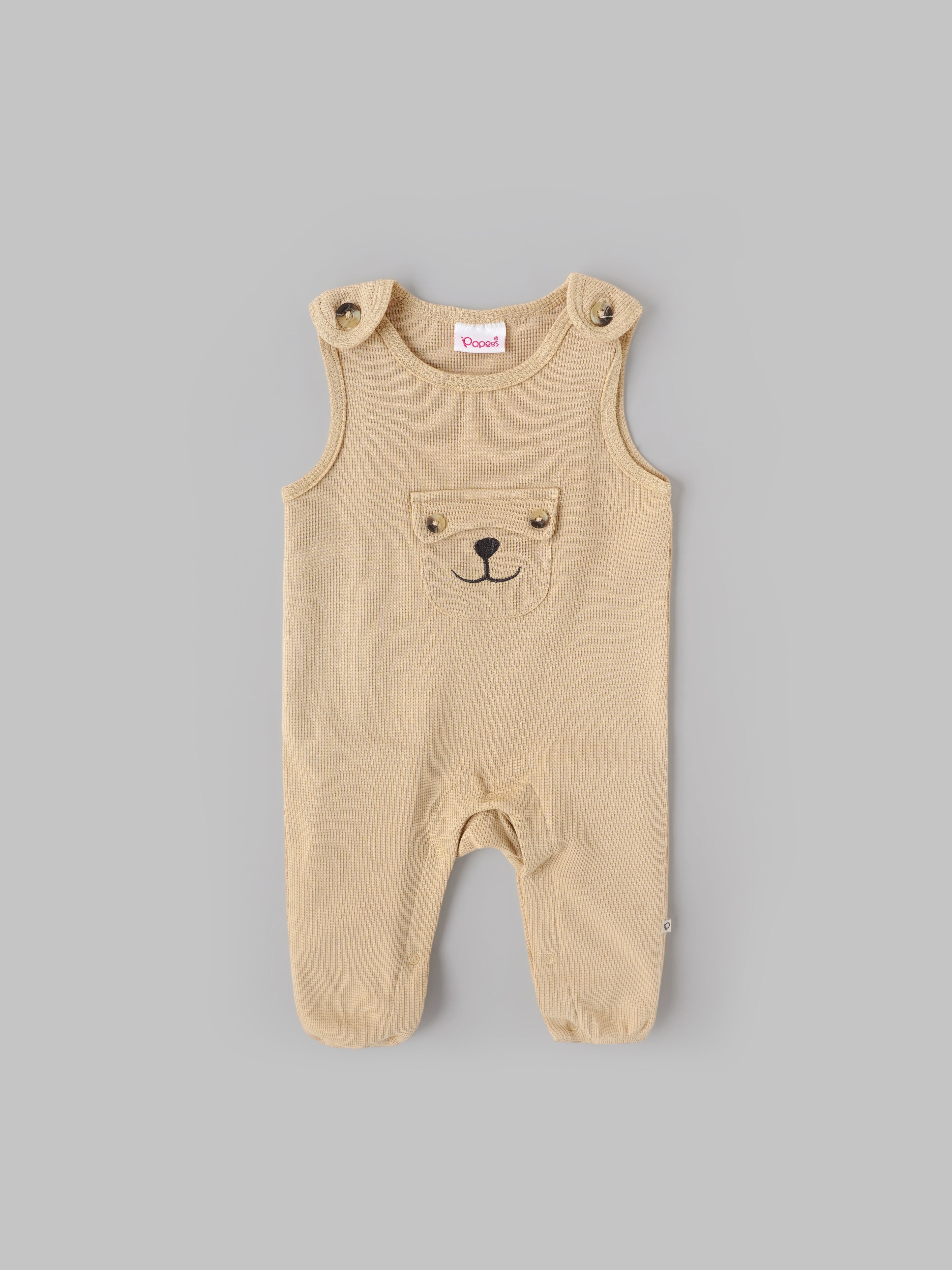 Popees Baby Unisex Cotton Dungaree Set with T-Shirt| Off White| Newborn To 9 Months