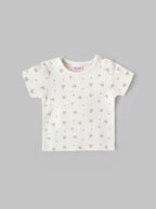 Popees Baby Unisex Cotton Dungaree Set with T-Shirt| Off White| Newborn To 9 Months