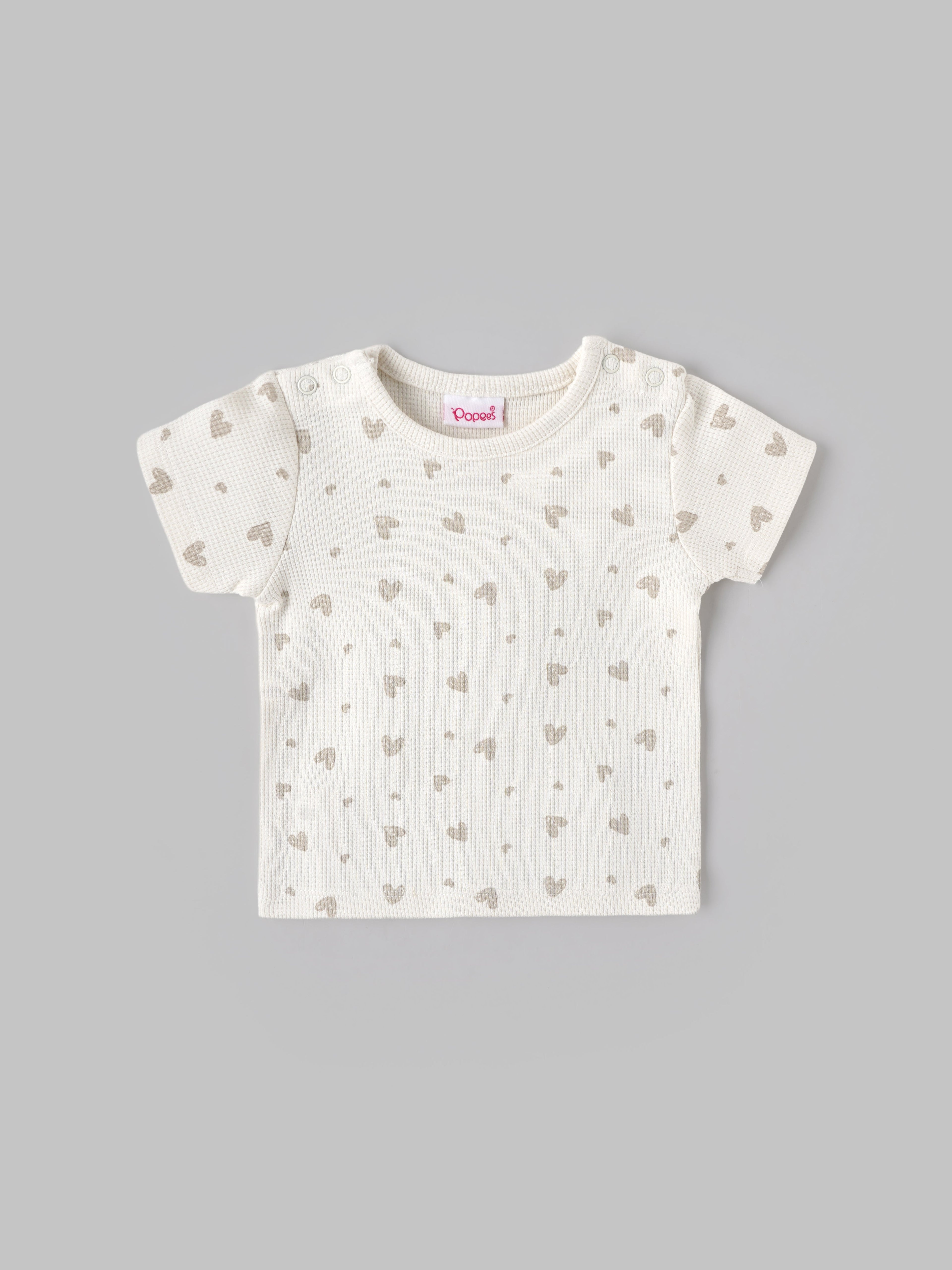 Popees Baby Unisex Cotton Dungaree Set with T-Shirt| Off White| Newborn To 9 Months