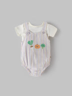 Popees Baby Unisex Striped Dungaree Romper with T-Shirt| Multicolor| Newborn to 12 Months