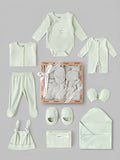 Popees Unisex Newborn Baby Gift Box Set | 100% Cotton Essential Clothing & Accessories Kit | Mint Green |  0-6 Months