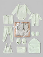 Popees Unisex Newborn Baby Gift Box Set | 100% Cotton Essential Clothing & Accessories Kit | Mint Green |  0-6 Months