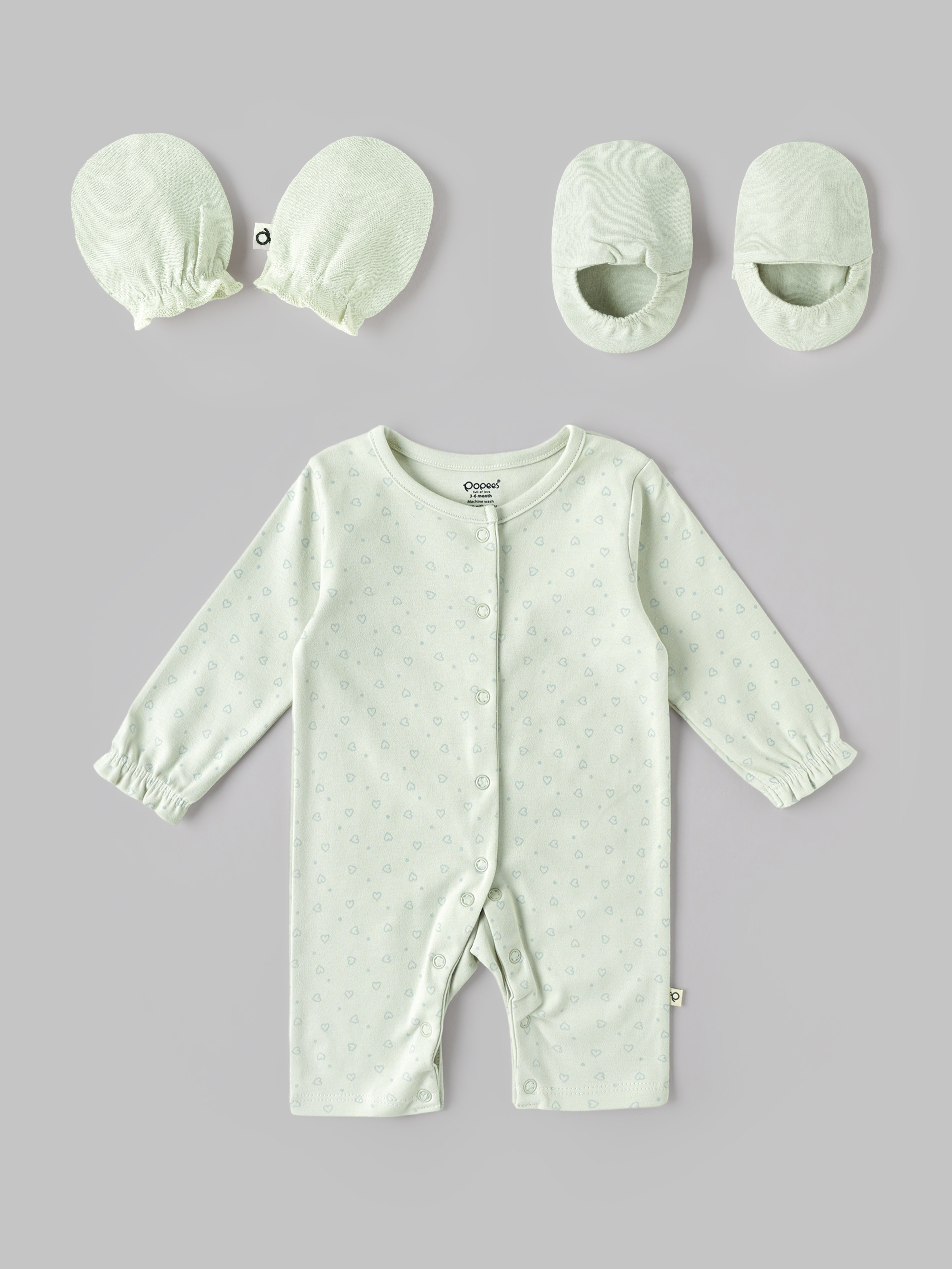 Popees Unisex Newborn Baby Gift Box Set | 100% Cotton Essential Clothing & Accessories Kit | Mint Green |  0-6 Months
